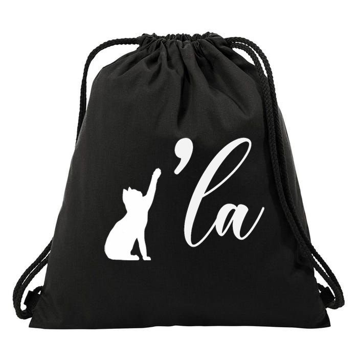 Retro Cat Comma La Cat Ladie La Drawstring Bag