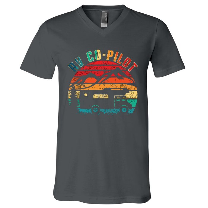 RV CoPilot Camping Funny Vintage Motorhome Travel Vacation V-Neck T-Shirt