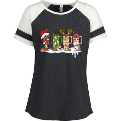 Retro Cup Christmas Santa Reindeer Enza Ladies Jersey Colorblock Tee