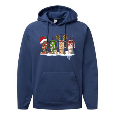 Retro Cup Christmas Santa Reindeer Performance Fleece Hoodie