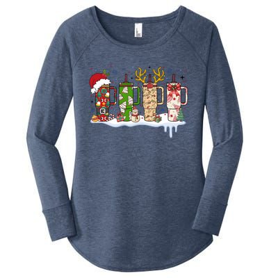 Retro Cup Christmas Santa Reindeer Women's Perfect Tri Tunic Long Sleeve Shirt