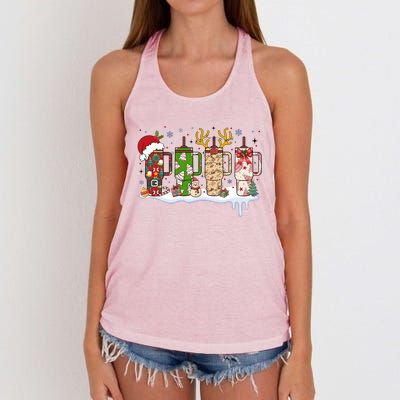 Retro Cup Christmas Santa Reindeer Women's Knotted Racerback Tank