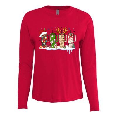 Retro Cup Christmas Santa Reindeer Womens Cotton Relaxed Long Sleeve T-Shirt