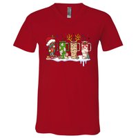 Retro Cup Christmas Santa Reindeer V-Neck T-Shirt