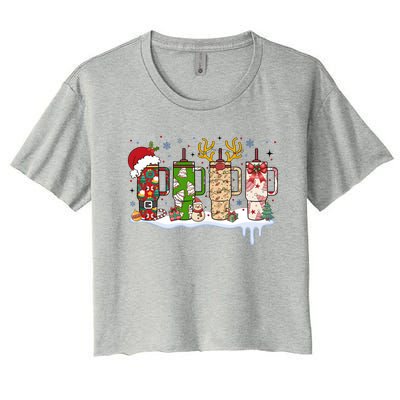 Retro Cup Christmas Santa Reindeer Women's Crop Top Tee