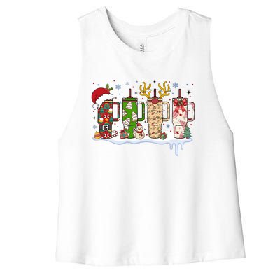 Retro Cup Christmas Santa Reindeer Women's Racerback Cropped Tank