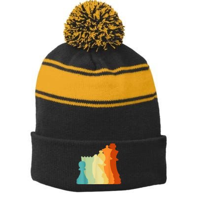 Retro Chess , Chess Player, Chess Stripe Pom Pom Beanie