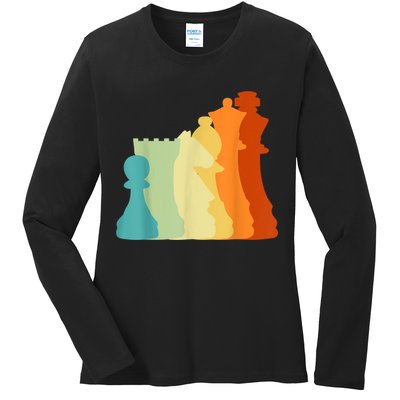Retro Chess , Chess Player, Chess Ladies Long Sleeve Shirt