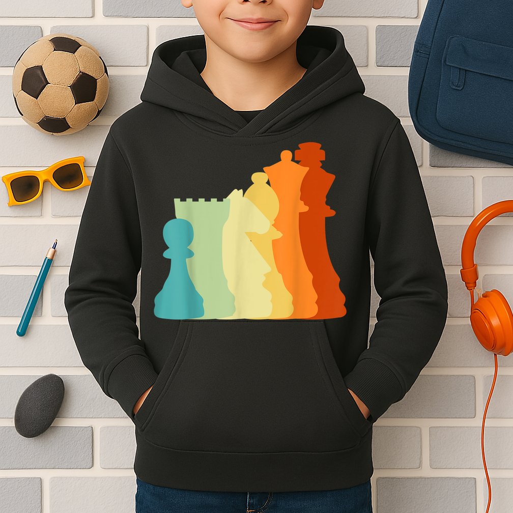 Retro Chess , Chess Player, Chess Kids Hoodie