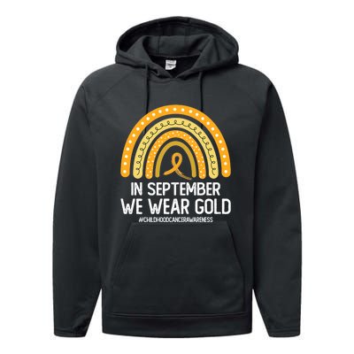 Rainbow Childhood Cancer Awareness Month In September We Wear Gold Performance Fleece Hoodie