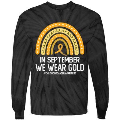 Rainbow Childhood Cancer Awareness Month In September We Wear Gold Tie-Dye Long Sleeve Shirt