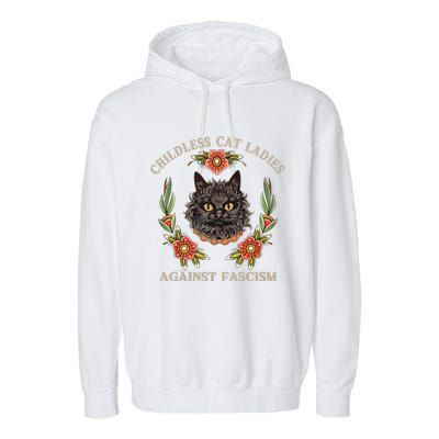 Retro Childless Cat Ladies Against Fascism Women Feminist Garment-Dyed Fleece Hoodie