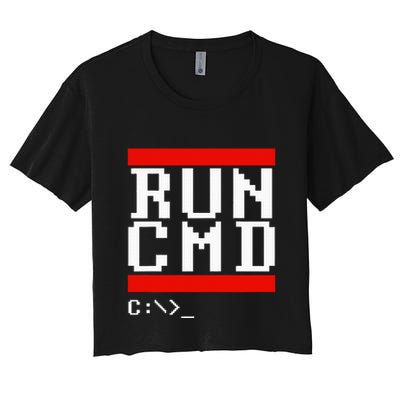 Run Cmd Computer Command Software Coder Programmer Women's Crop Top Tee