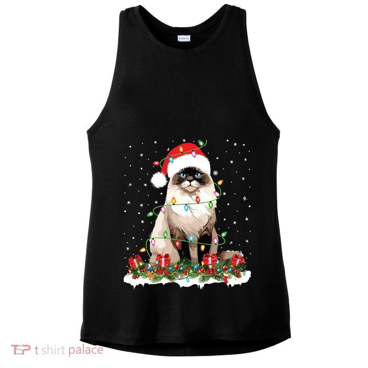 Ragdoll Cat Christmas Lights Xmas Holiday Cat Lover Ladies PosiCharge Tri-Blend Wicking Tank