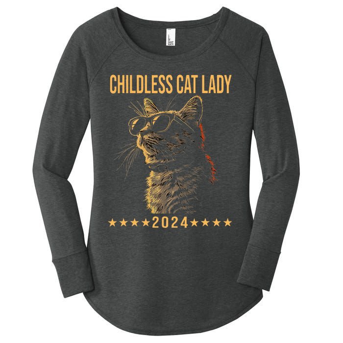 Retro Childless Cat Lady 2024 Ladies Women's Perfect Tri Tunic Long Sleeve Shirt