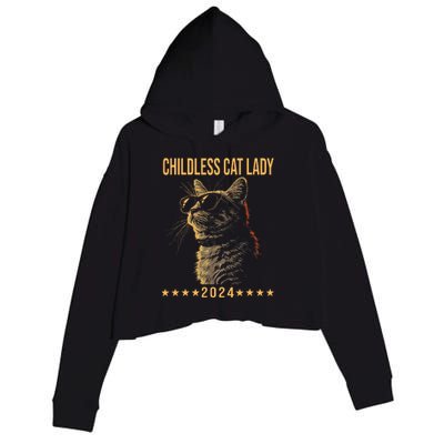 Retro Childless Cat Lady 2024 Ladies Crop Fleece Hoodie