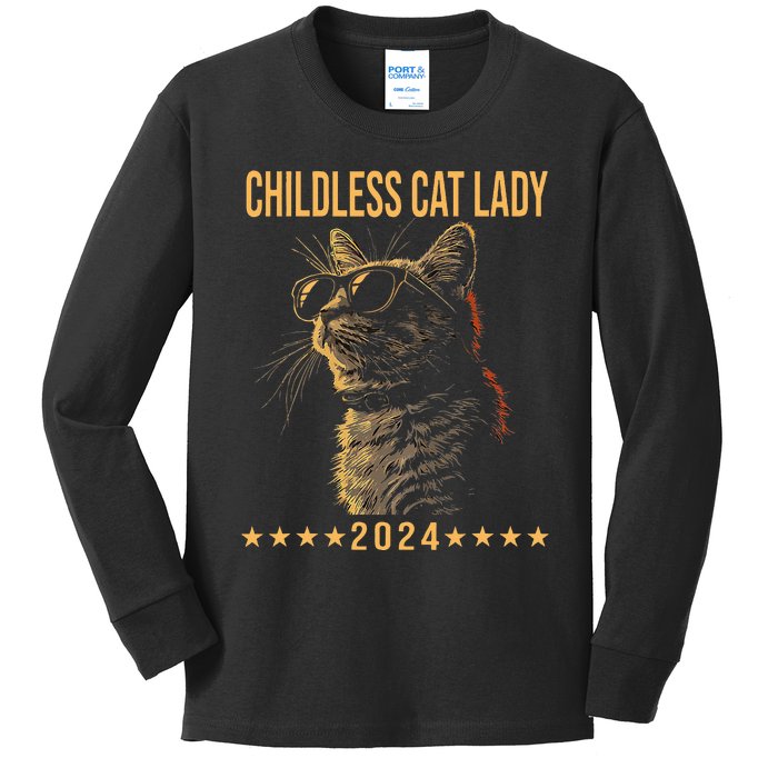 Retro Childless Cat Lady 2024 Ladies Kids Long Sleeve Shirt