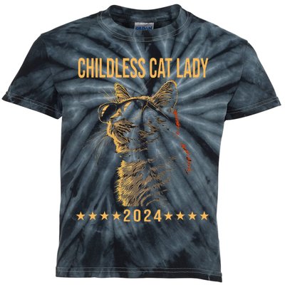 Retro Childless Cat Lady 2024 Ladies Kids Tie-Dye T-Shirt