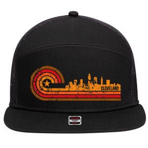 Retro Cleveland Cityscape Cleveland Oh Skyline 7 Panel Mesh Trucker Snapback Hat