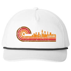 Retro Cleveland Cityscape Cleveland Oh Skyline Snapback Five-Panel Rope Hat