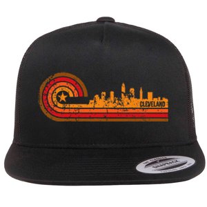 Retro Cleveland Cityscape Cleveland Oh Skyline Flat Bill Trucker Hat