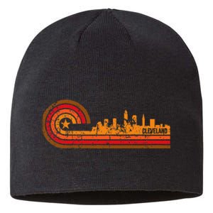 Retro Cleveland Cityscape Cleveland Oh Skyline Sustainable Beanie