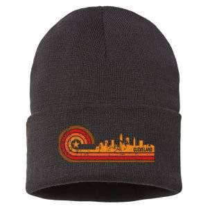 Retro Cleveland Cityscape Cleveland Oh Skyline Sustainable Knit Beanie