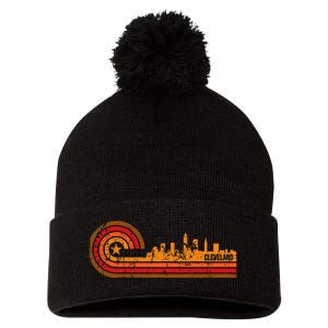 Retro Cleveland Cityscape Cleveland Oh Skyline Pom Pom 12in Knit Beanie