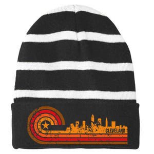 Retro Cleveland Cityscape Cleveland Oh Skyline Striped Beanie with Solid Band