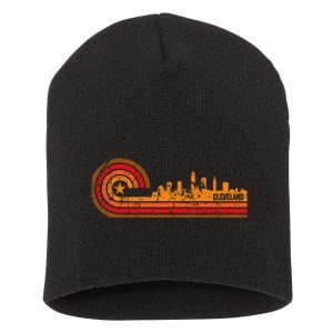 Retro Cleveland Cityscape Cleveland Oh Skyline Short Acrylic Beanie