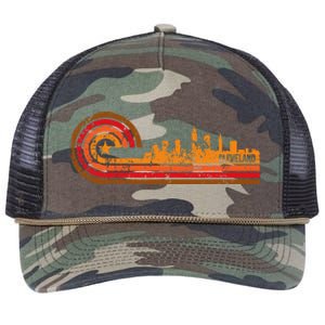 Retro Cleveland Cityscape Cleveland Oh Skyline Retro Rope Trucker Hat Cap