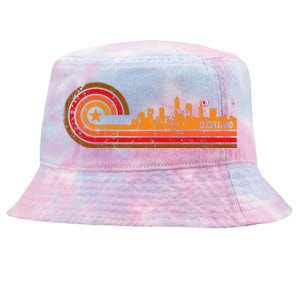 Retro Cleveland Cityscape Cleveland Oh Skyline Tie-Dyed Bucket Hat