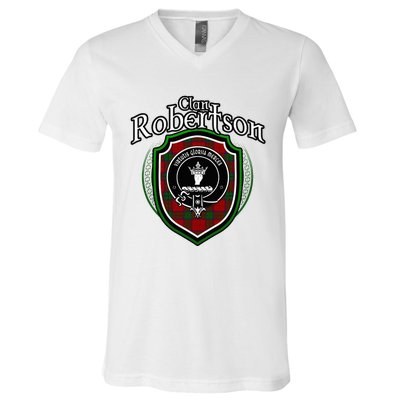 Robertson Clan Crest Scottish Clan Robertson Family Badge V-Neck T-Shirt