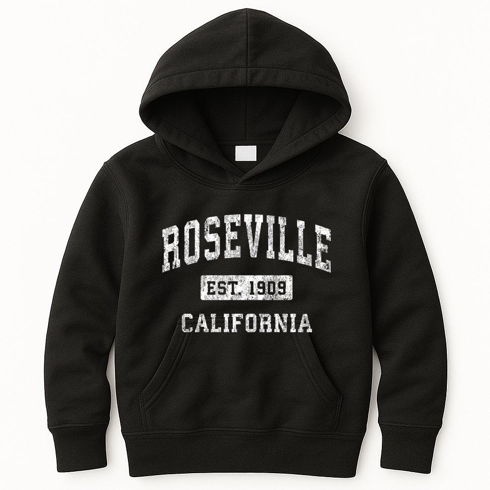 Roseville California Ca Vintage Established Sports Kids Hoodie
