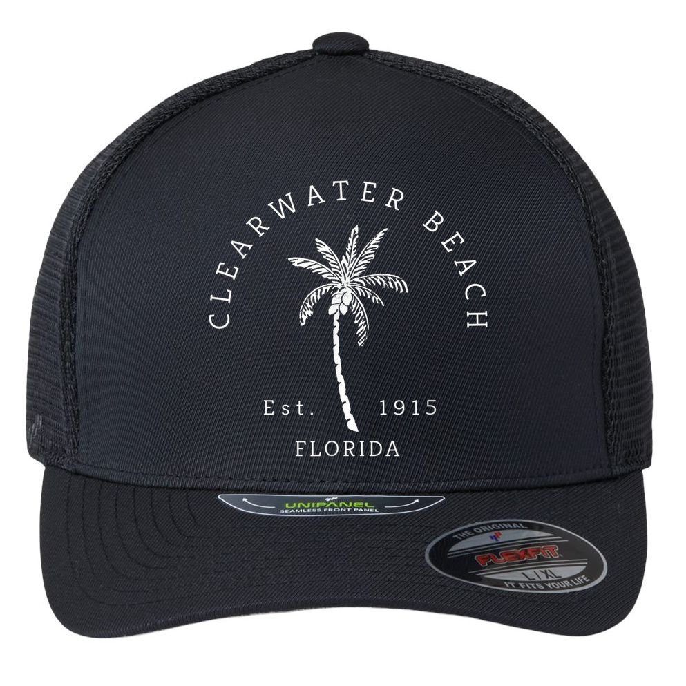 Retro Cool Clearwater Beach Mens Womens Florida Flexfit Unipanel Trucker Cap