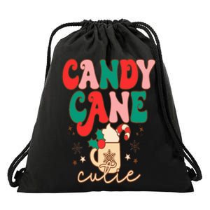 Retro Cute Candy Cane Cutie Christmas Hot Cocoa Funny Xmas Drawstring Bag