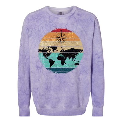 Retro Compass Countries Cartography World Map Colorblast Crewneck Sweatshirt