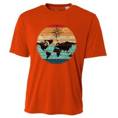 Retro Compass Countries Cartography World Map Cooling Performance Crew T-Shirt