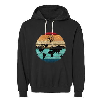 Retro Compass Countries Cartography World Map Garment-Dyed Fleece Hoodie