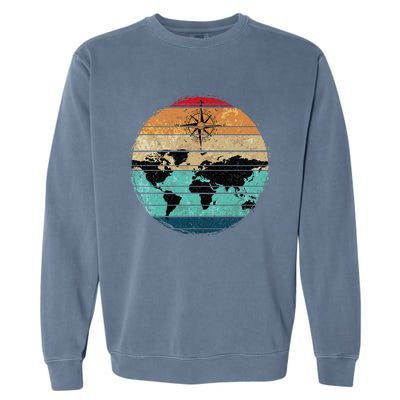 Retro Compass Countries Cartography World Map Garment-Dyed Sweatshirt