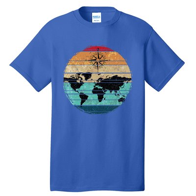 Retro Compass Countries Cartography World Map Tall T-Shirt