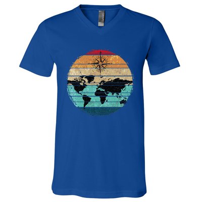 Retro Compass Countries Cartography World Map V-Neck T-Shirt