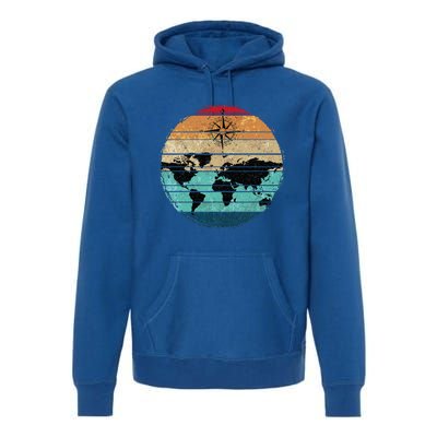 Retro Compass Countries Cartography World Map Premium Hoodie