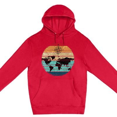 Retro Compass Countries Cartography World Map Premium Pullover Hoodie