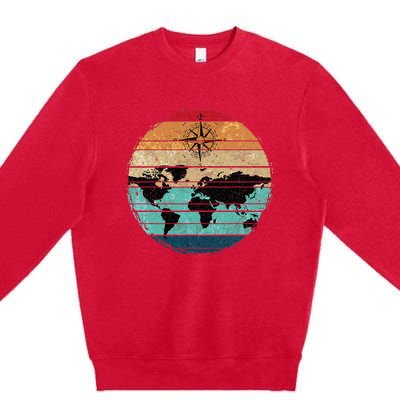 Retro Compass Countries Cartography World Map Premium Crewneck Sweatshirt