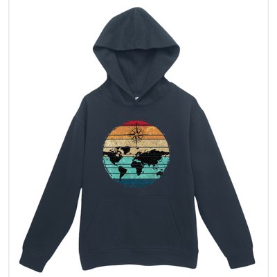 Retro Compass Countries Cartography World Map Urban Pullover Hoodie