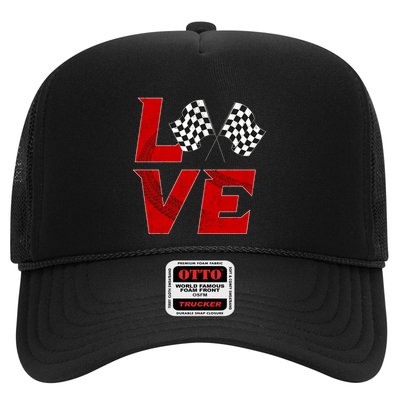 Race Car Checker Flag Love Auto Racing Meaningful Gift Trucker Hat