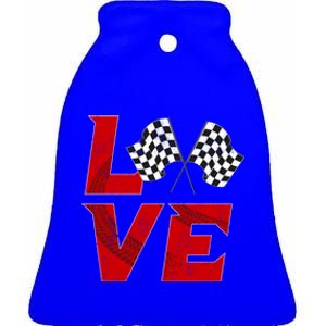 Race Car Checker Flag Love Auto Racing Meaningful Gift Ceramic Bell Ornament