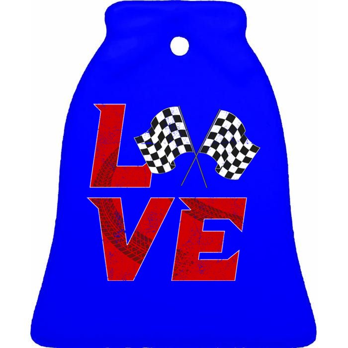 Race Car Checker Flag Love Auto Racing Meaningful Gift Ceramic Bell Ornament