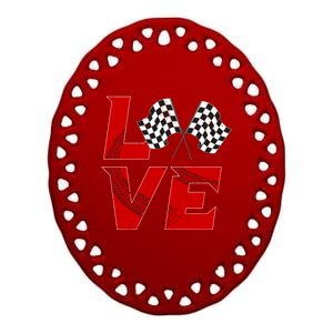 Race Car Checker Flag Love Auto Racing Meaningful Gift Ceramic Oval Ornament